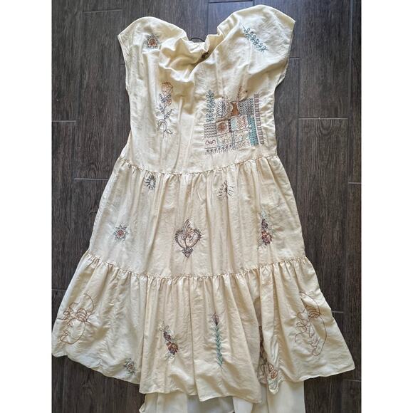 Zara Embroidered Dress Limited Edition Vanilla Beige Yellow Large 7521/059 - Picture 10 of 11